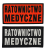 RATOWNICTWO MEDYCZNE (u góry czarna nitka na tkaninie FLUO; niżej litery BRUDNA BIEL na czarnym tle, oba z haftowaną czarną ramką)