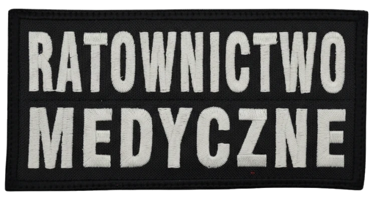 Ratownictwo Medyczne - nitka koloru "brudna biel" + czarne tło i czarna ramka